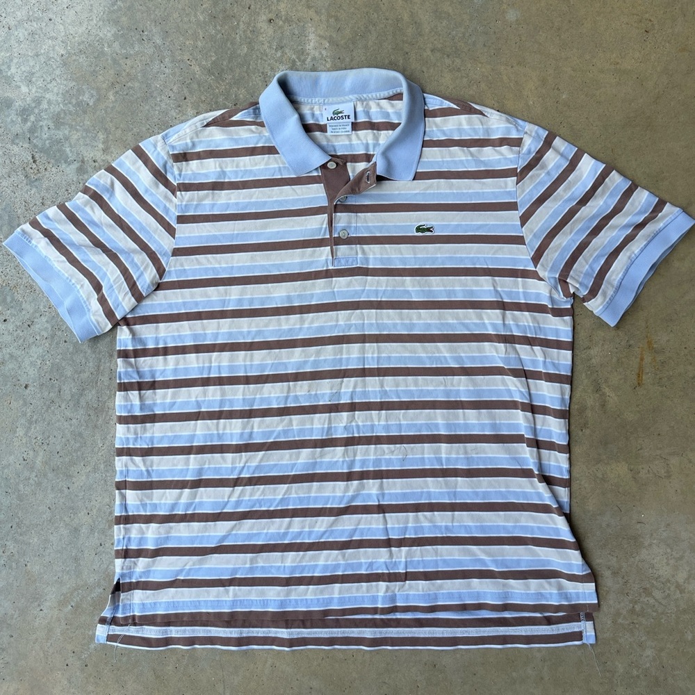 Lacoste Men's Striped Polo Shirt - Light Blue and Brown